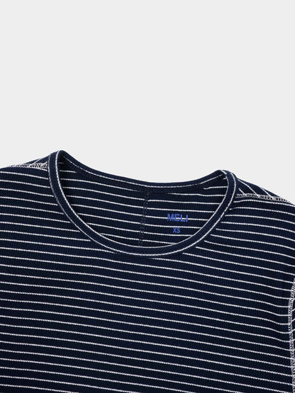 Striped Cross Stitch T-Shirt-Navy