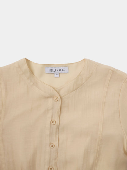High V Neck Blouse-Sand