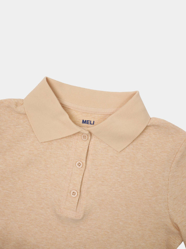 Heathered Collared Tee-Tan