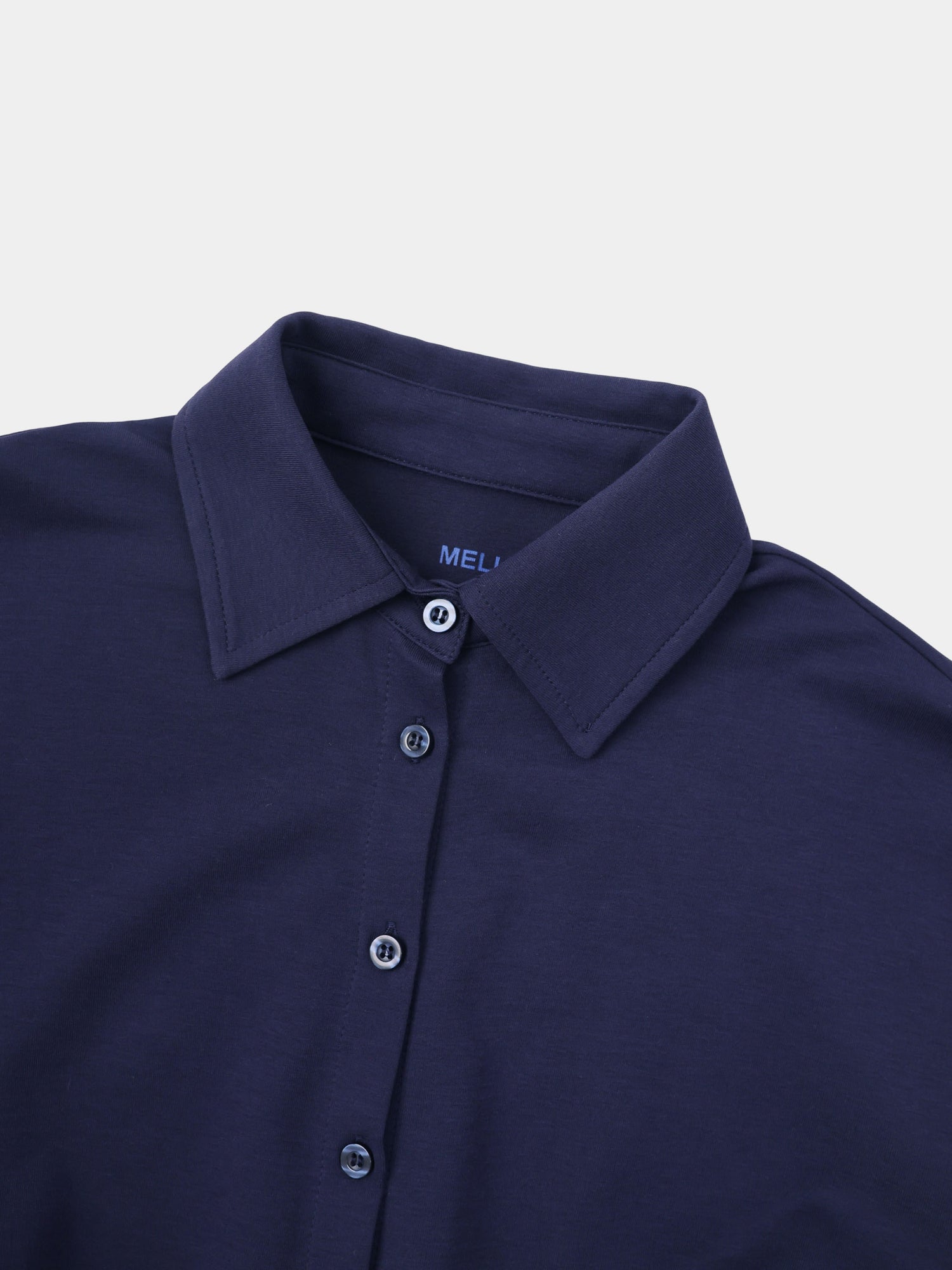 Waist Tie Button Down T-Shirt-Navy