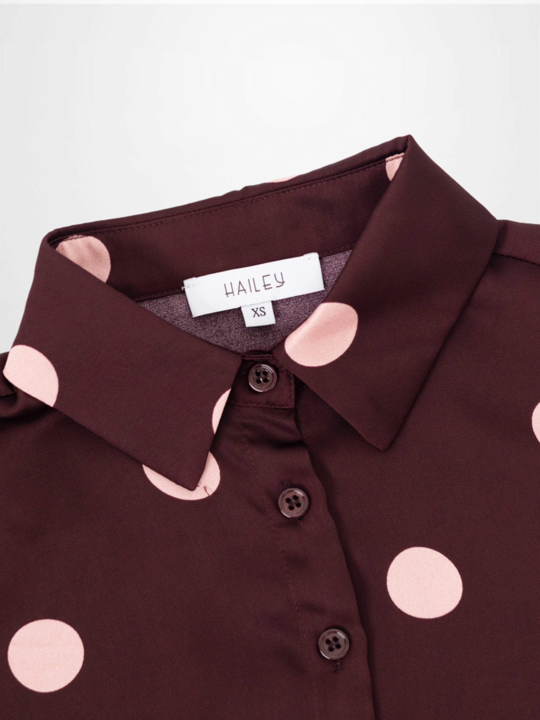 Oversized Satin Blouse-Burgundy/Cream Polka Dot