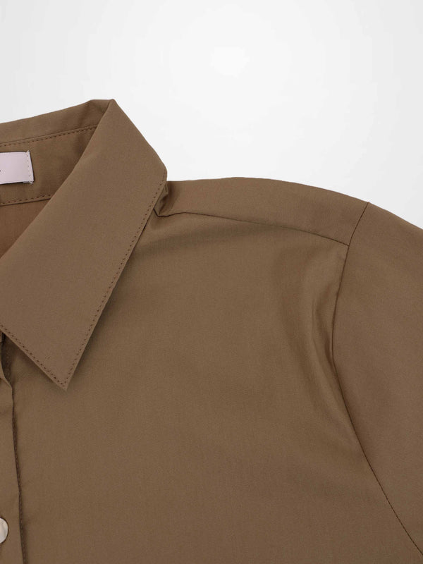 Cotton Button Down Blouse-Mocha Mousse