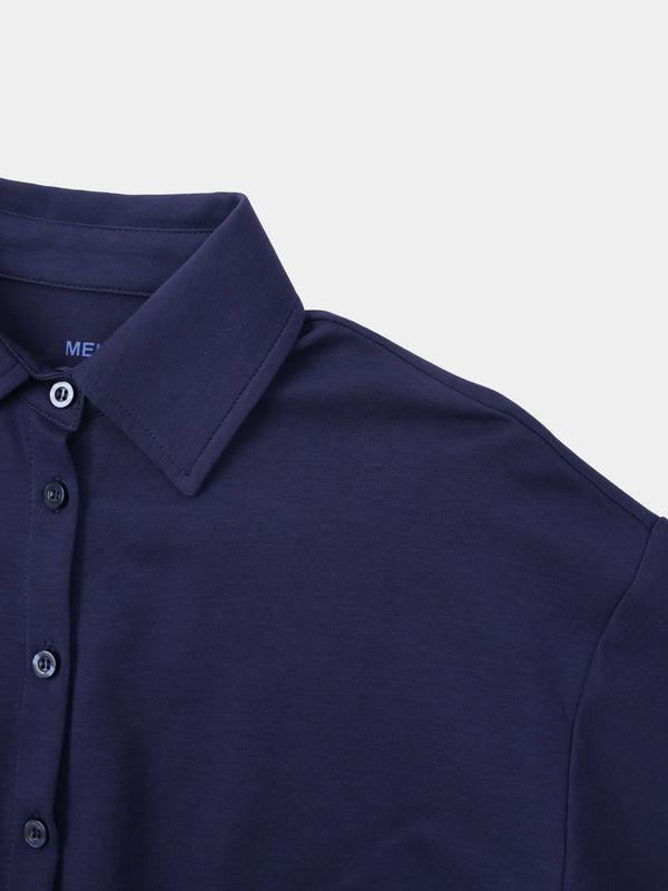 Waist Tie Button Down T-Shirt-Navy