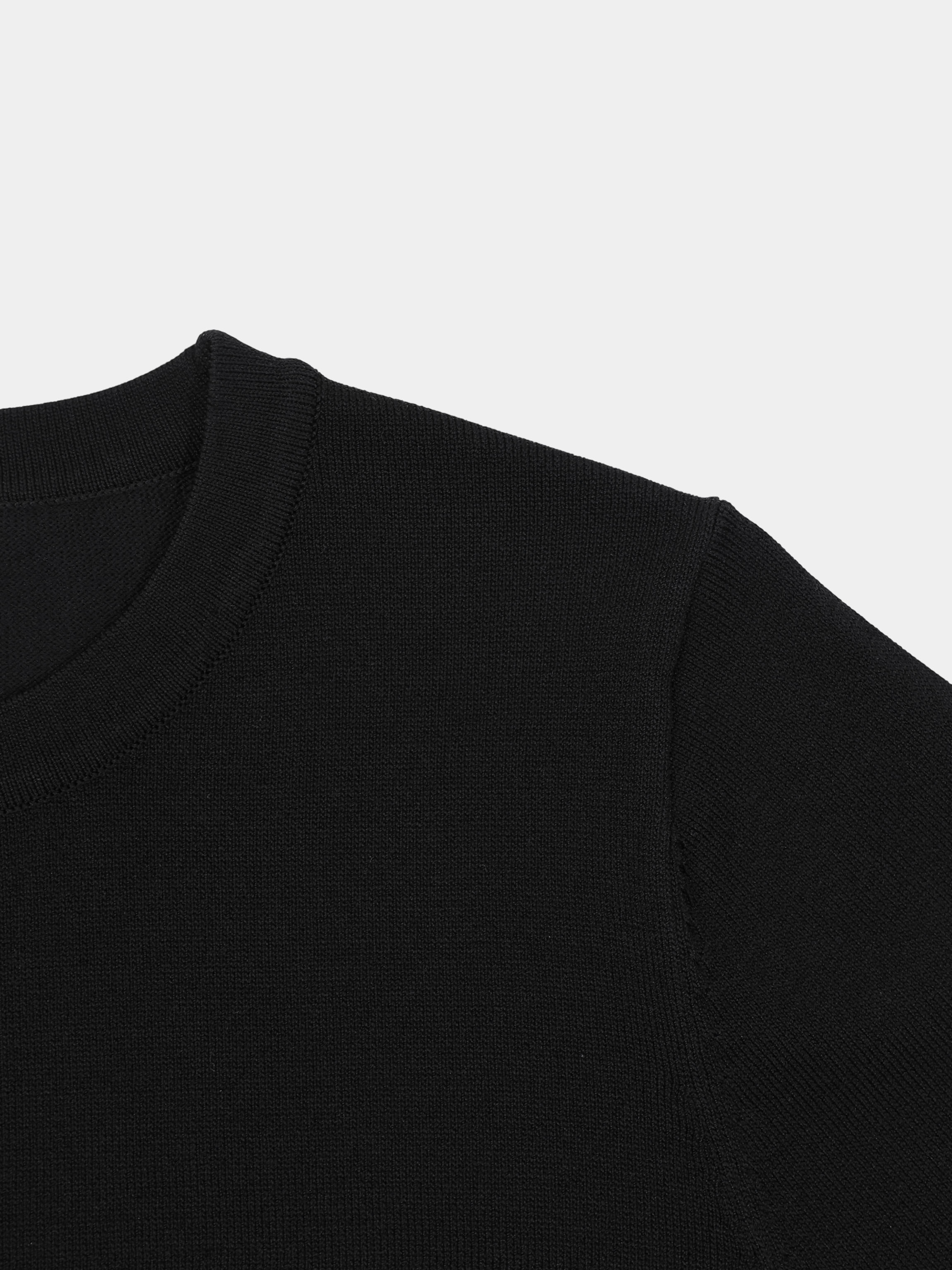 High Cuff Crew Sweater-Black