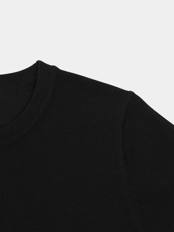 High Cuff Crew Sweater-Black