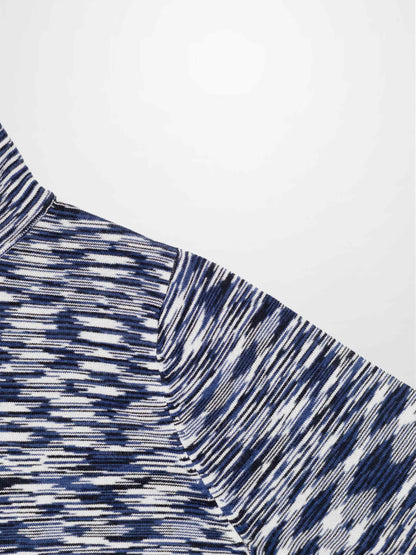Abstract Stripe Knit Turtleneck-Navy