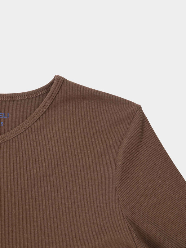 Soft Ribbed High V Tee-Mid Brown