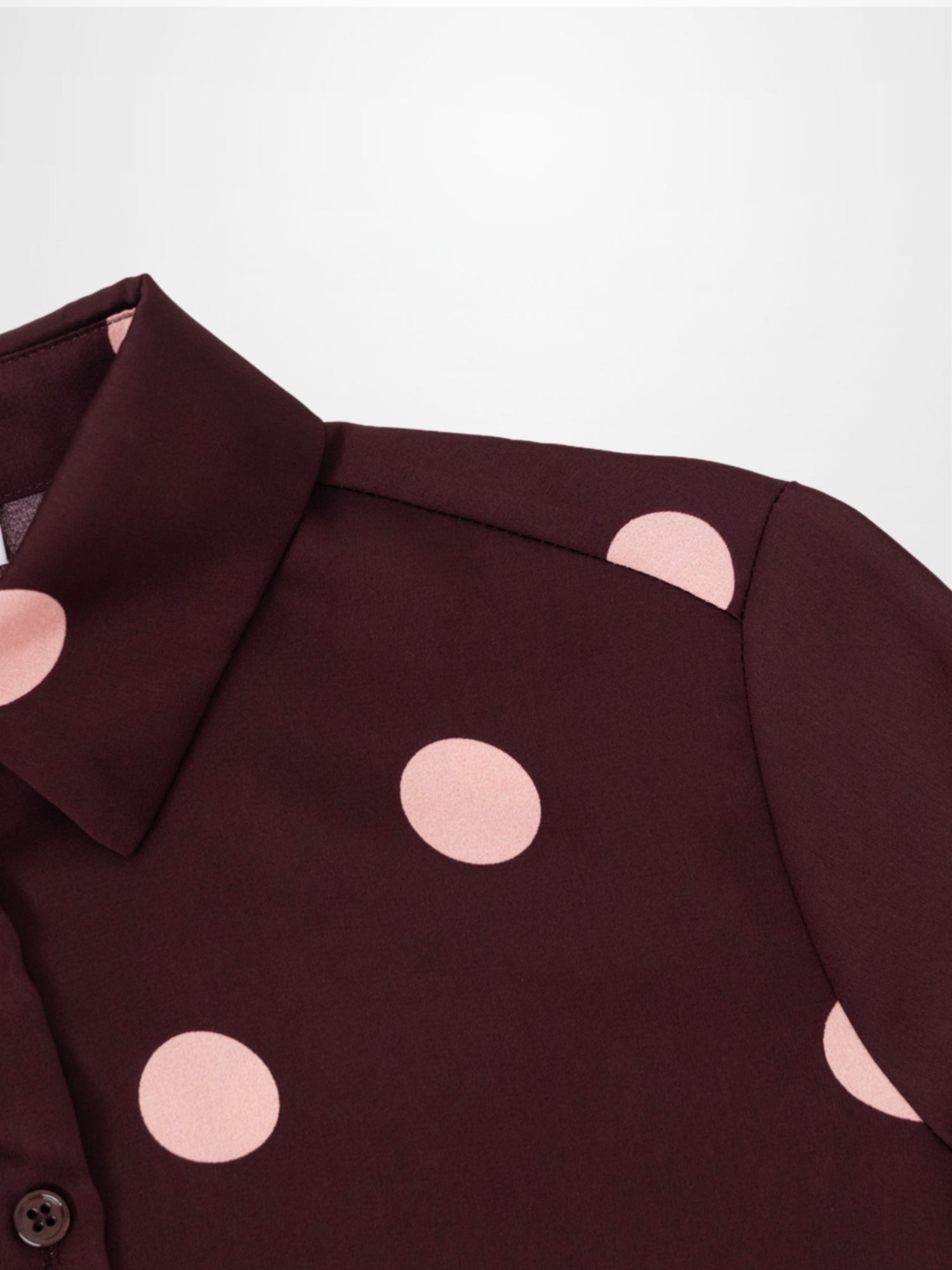 Oversized Satin Blouse-Burgundy/Cream Polka Dot
