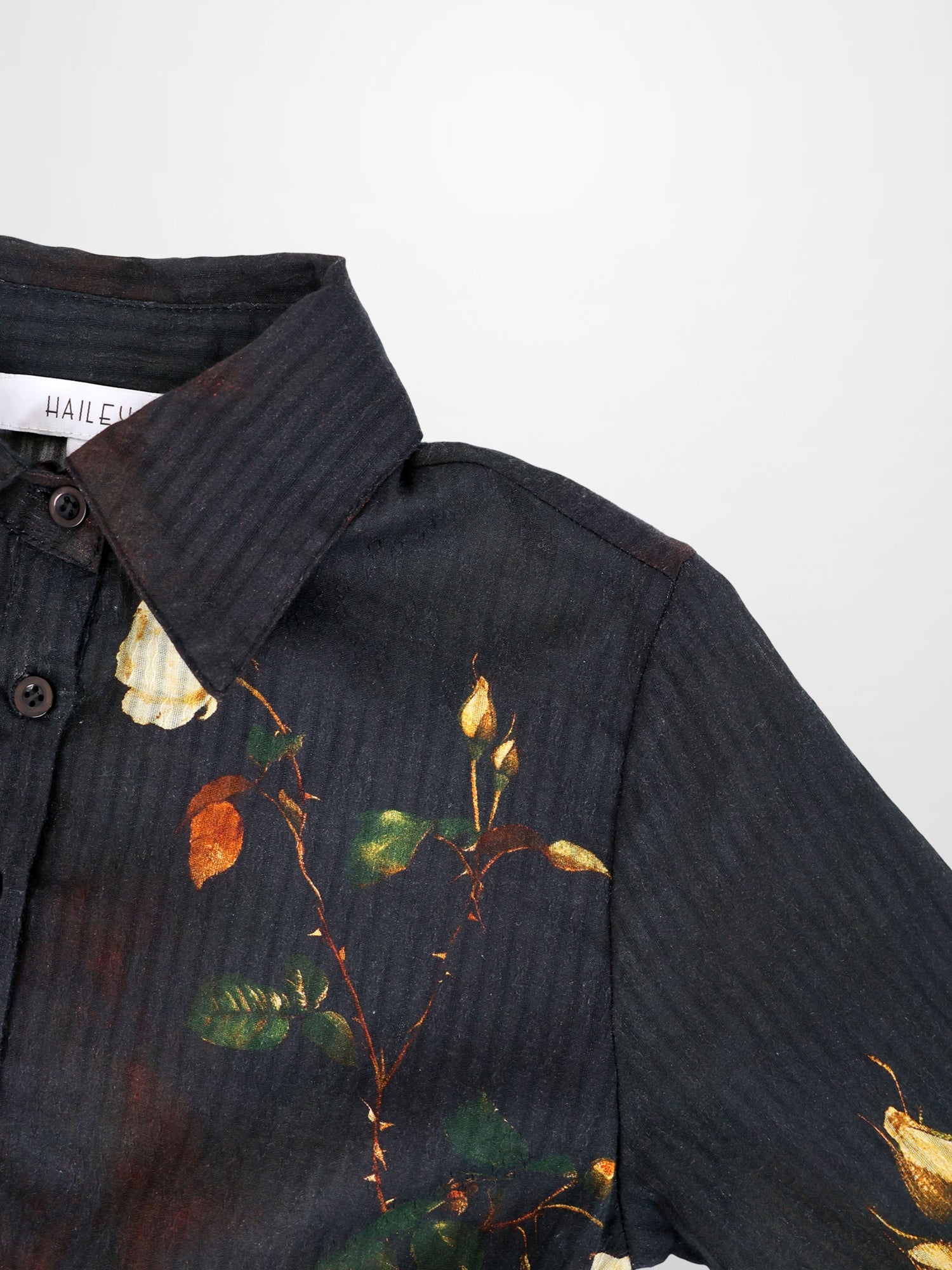 Lightweight Shirtdress-Black Floral