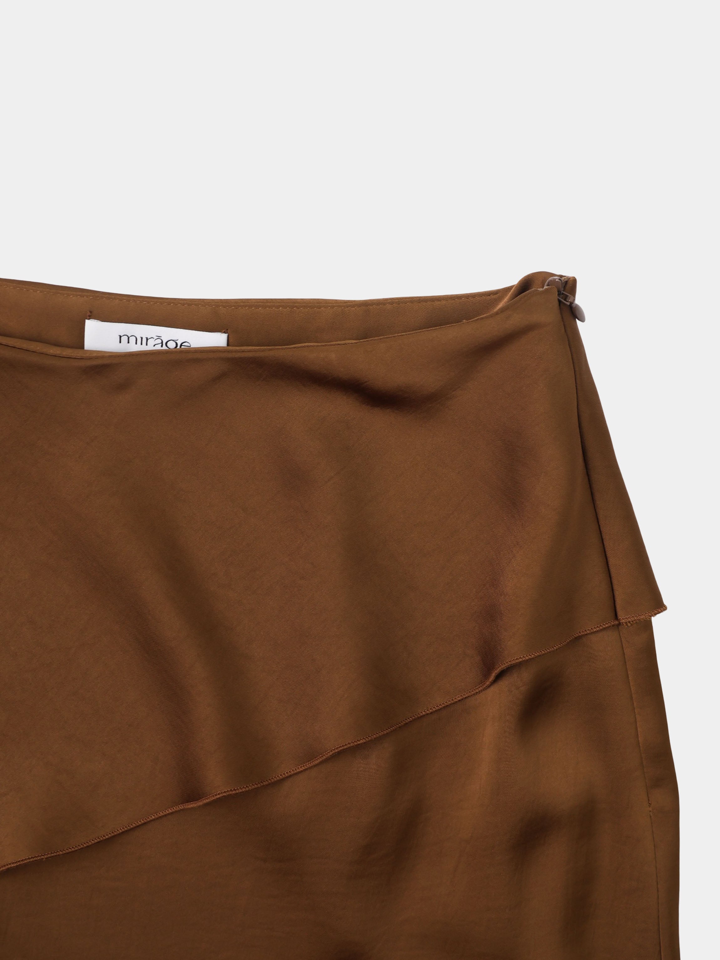 Faux Satin Ruffle Skirt - Bronze