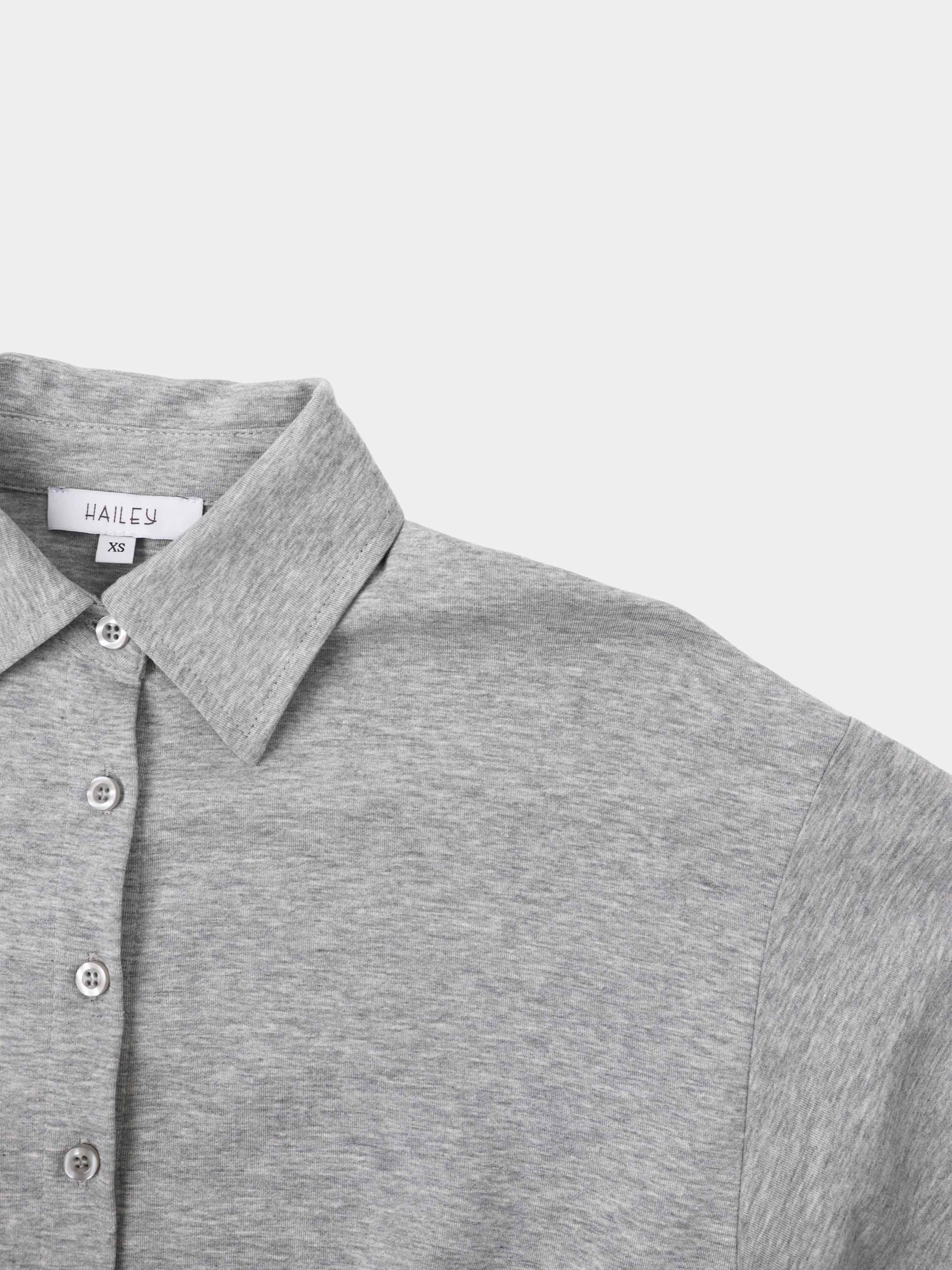 Waist Tie Button Down T-Shirt Dress-Heather Grey