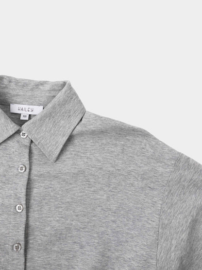 Waist Tie Button Down T-Shirt Dress-Heather Grey