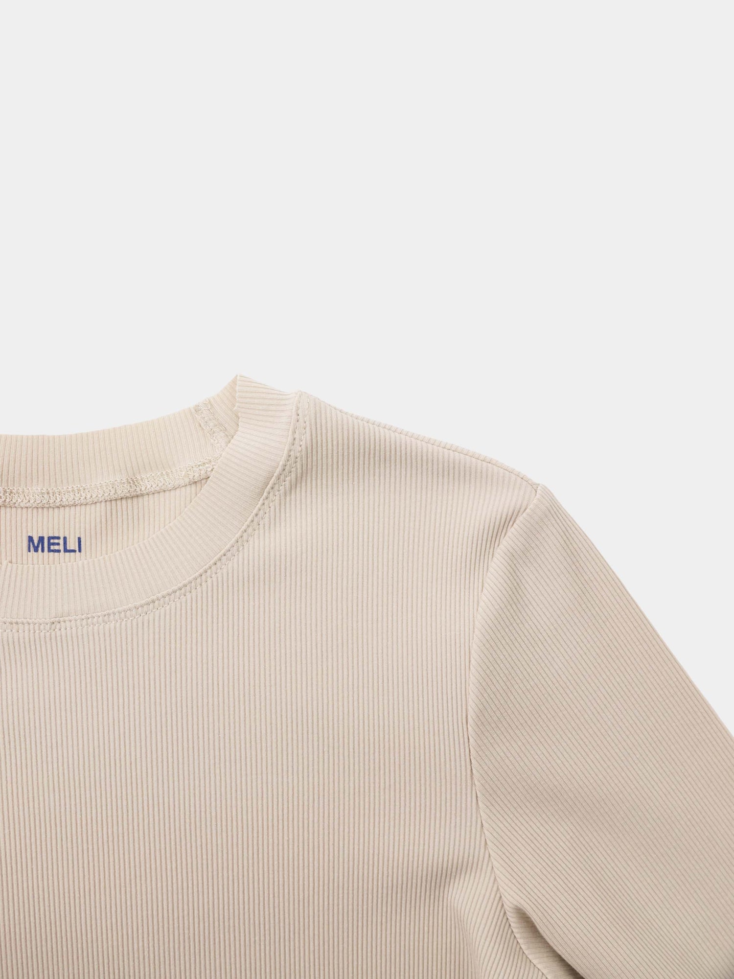 Rounded Hem Ribbed T-Shirt-Tan