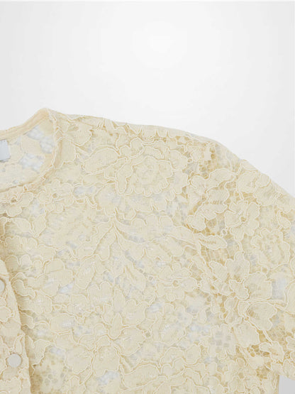 Lace Button Down Cardigan Top-Cream