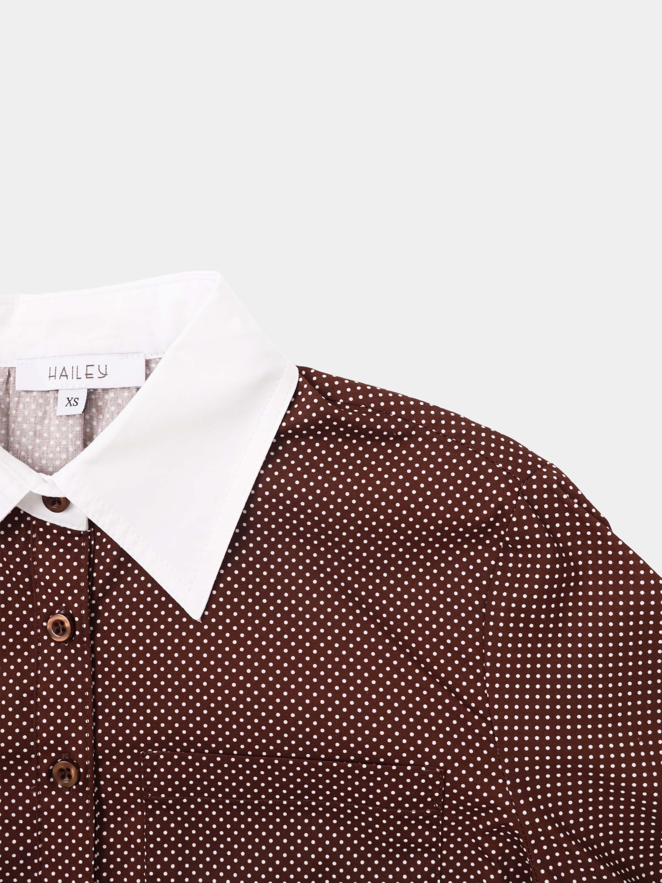 White Collar Mini Dot Shirt-Brown/White