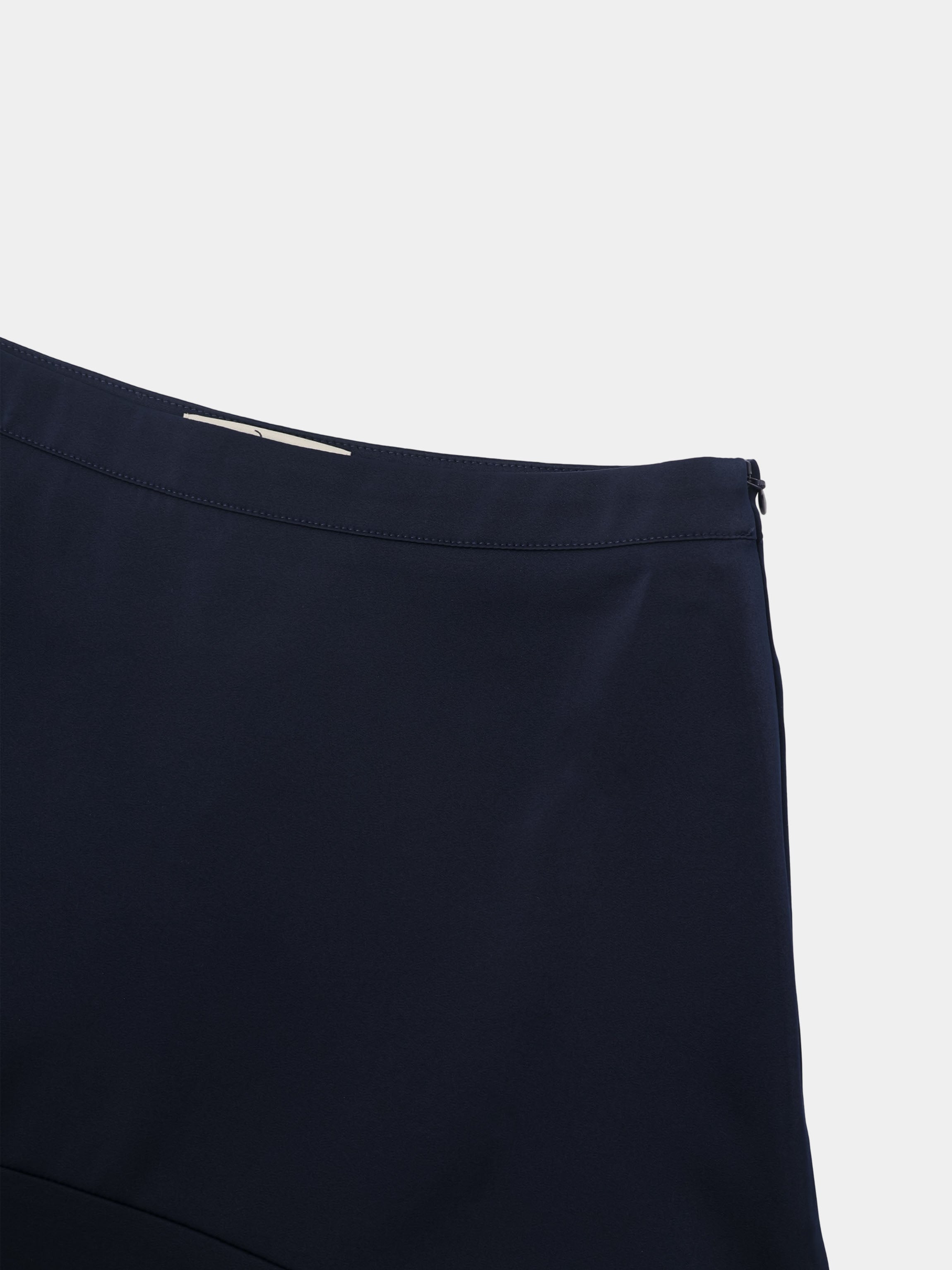 Curved Yoke Faux Satin Skirt - Navy