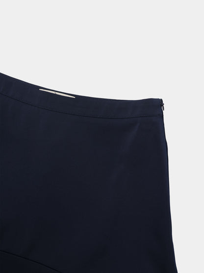 Curved Yoke Faux Satin Skirt - Navy