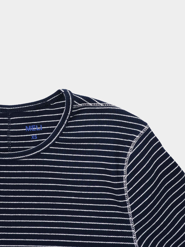 Striped Cross Stitch T-Shirt-Navy