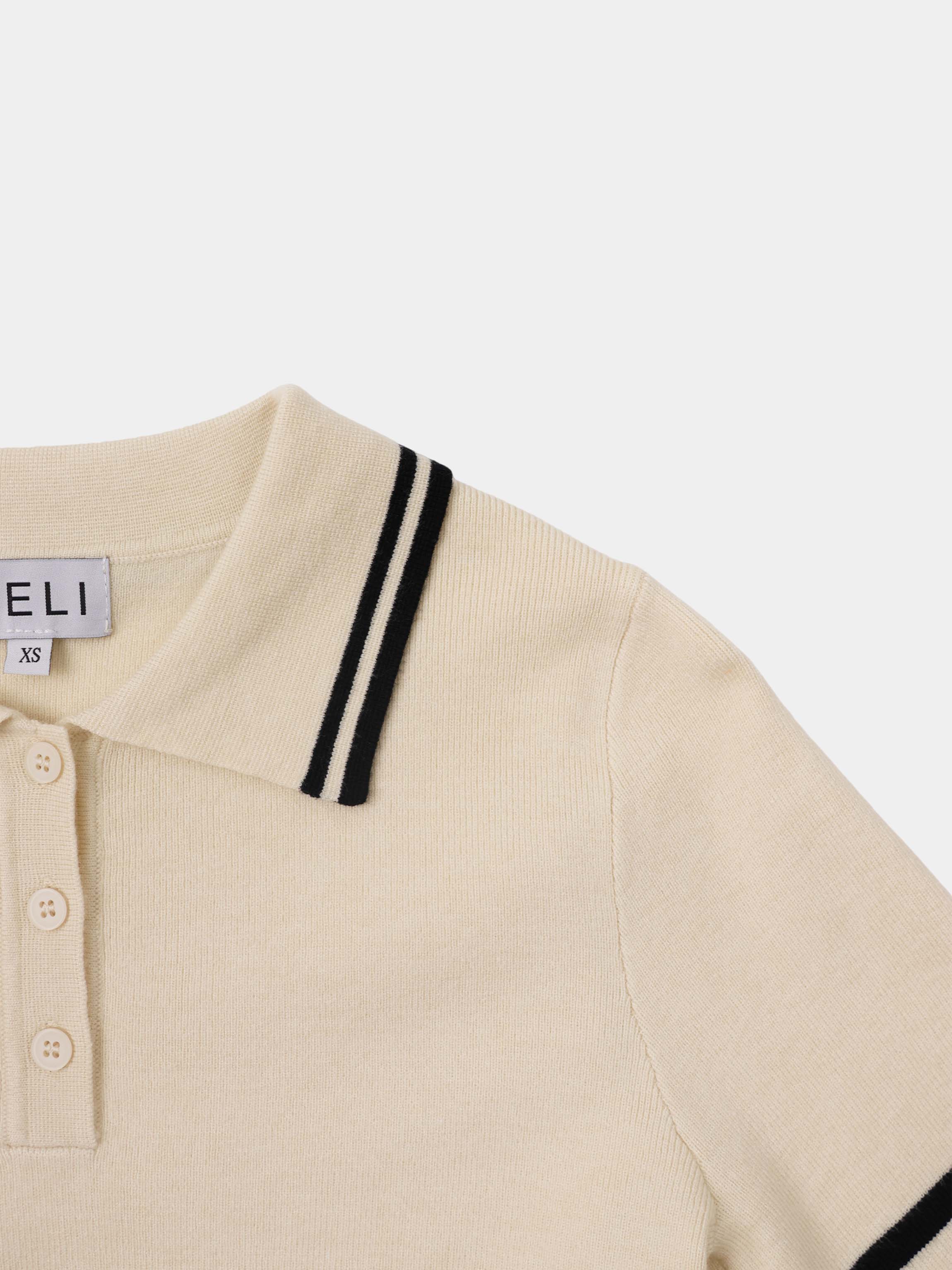 Bell Sleeve Polo-Cream/Black