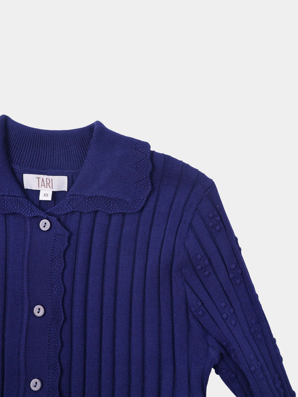 Scalloped Edge Cardigan-Navy