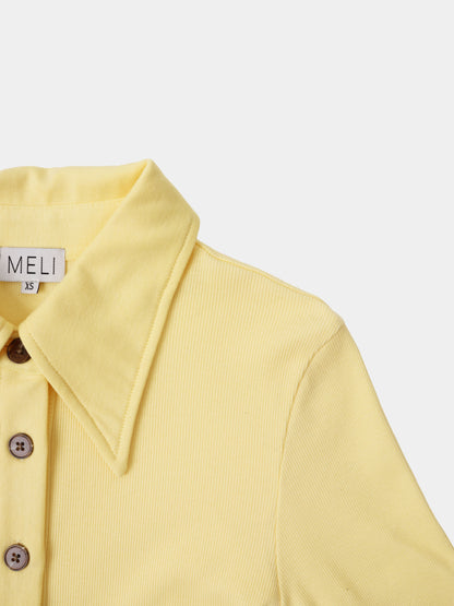 Ribbed Button Down Shirt-Butter Yellow