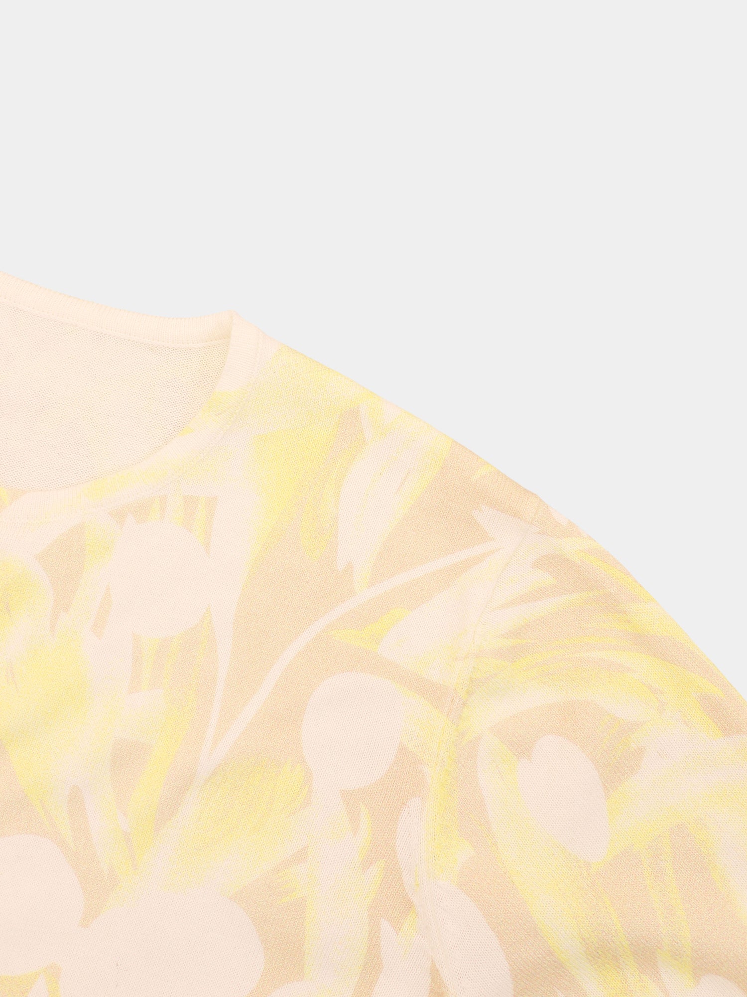 Printed Thin Button-Down Crew Cardigan-Yellow Floral