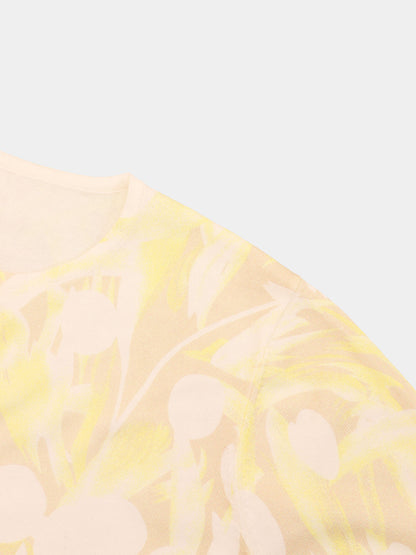 Printed Thin Button-Down Crew Cardigan-Yellow Floral