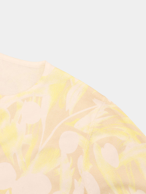 Printed Thin Button-Down Crew Cardigan-Yellow Floral