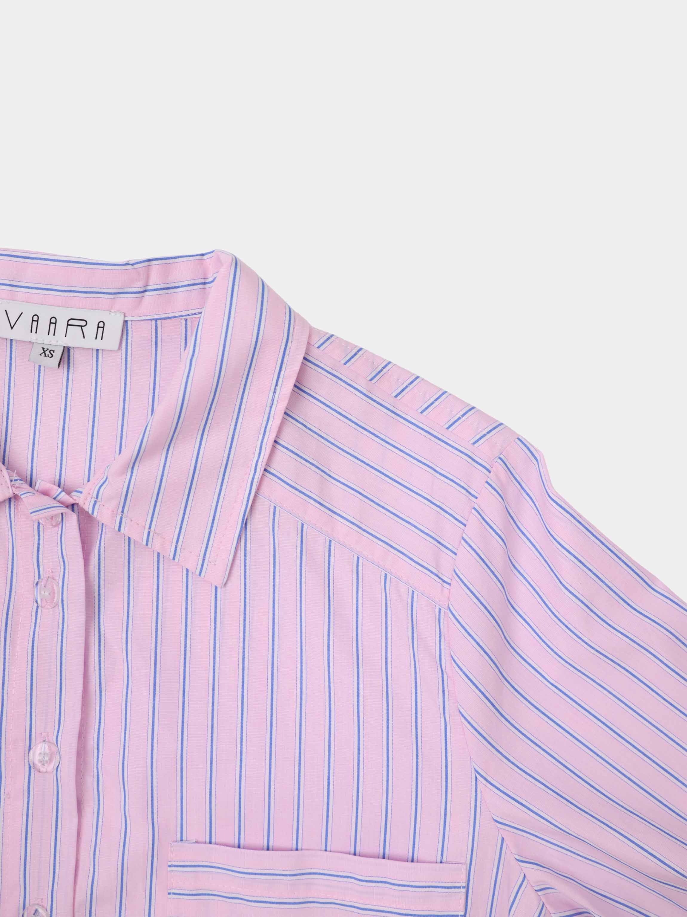 Crop Pinstripe Blouse-Pink/White