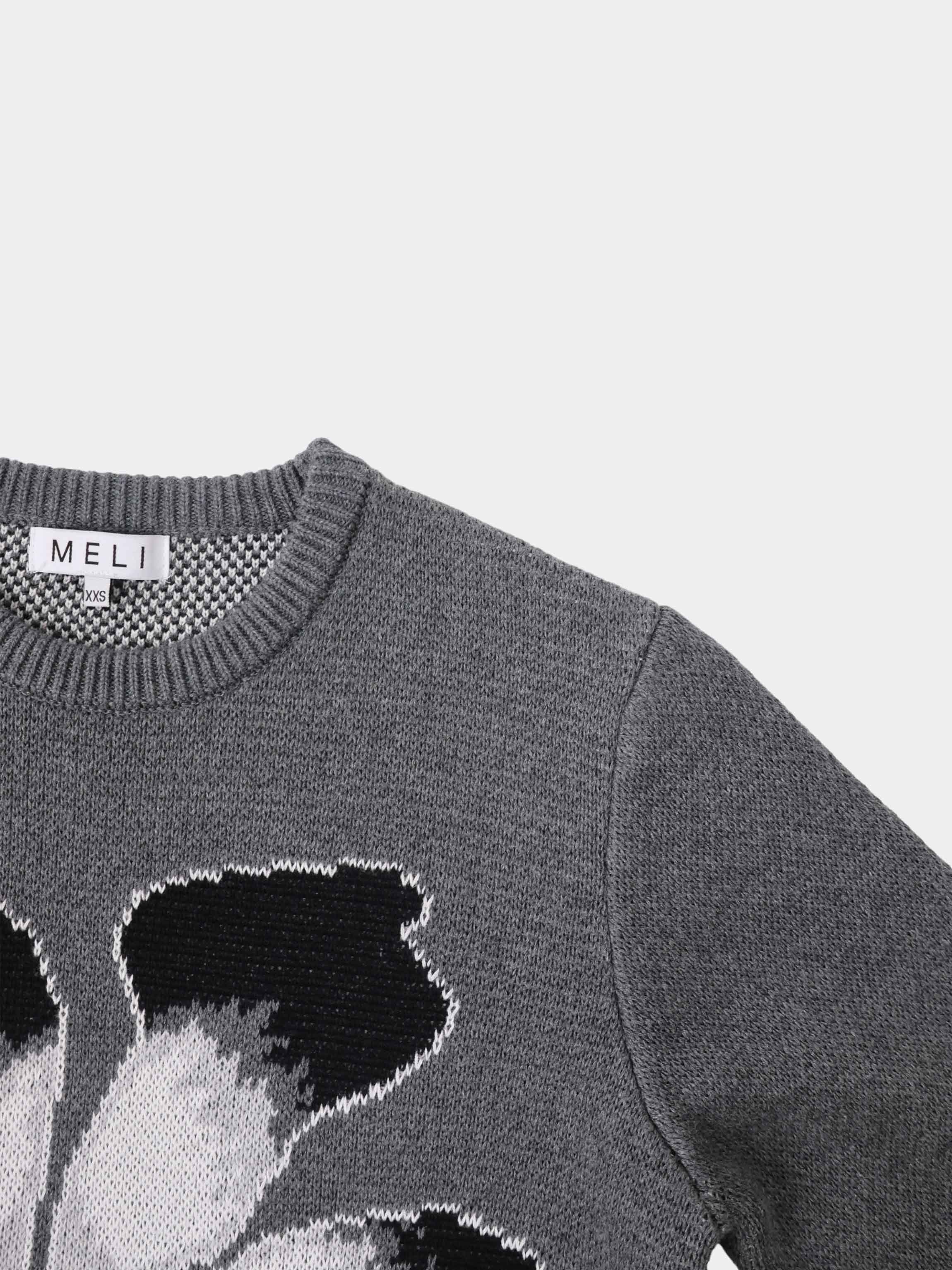 Flower Design Sweater - Grey