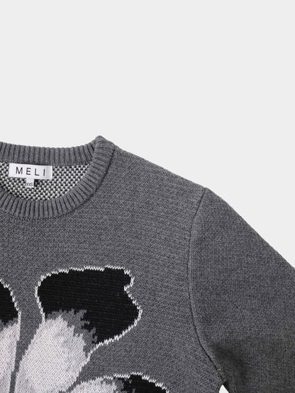 Flower Design Sweater - Grey