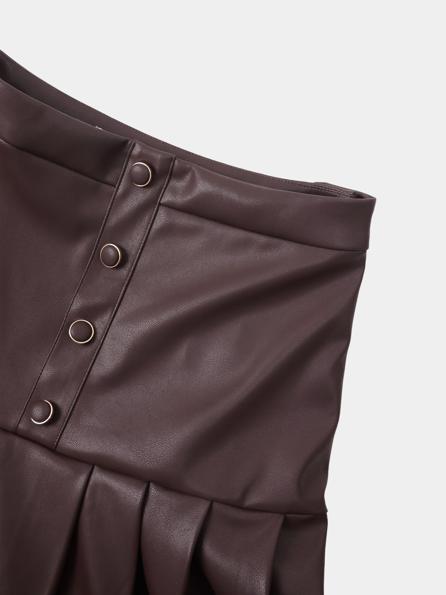 Yoke Faux Leather Pleat Skirt - Brown