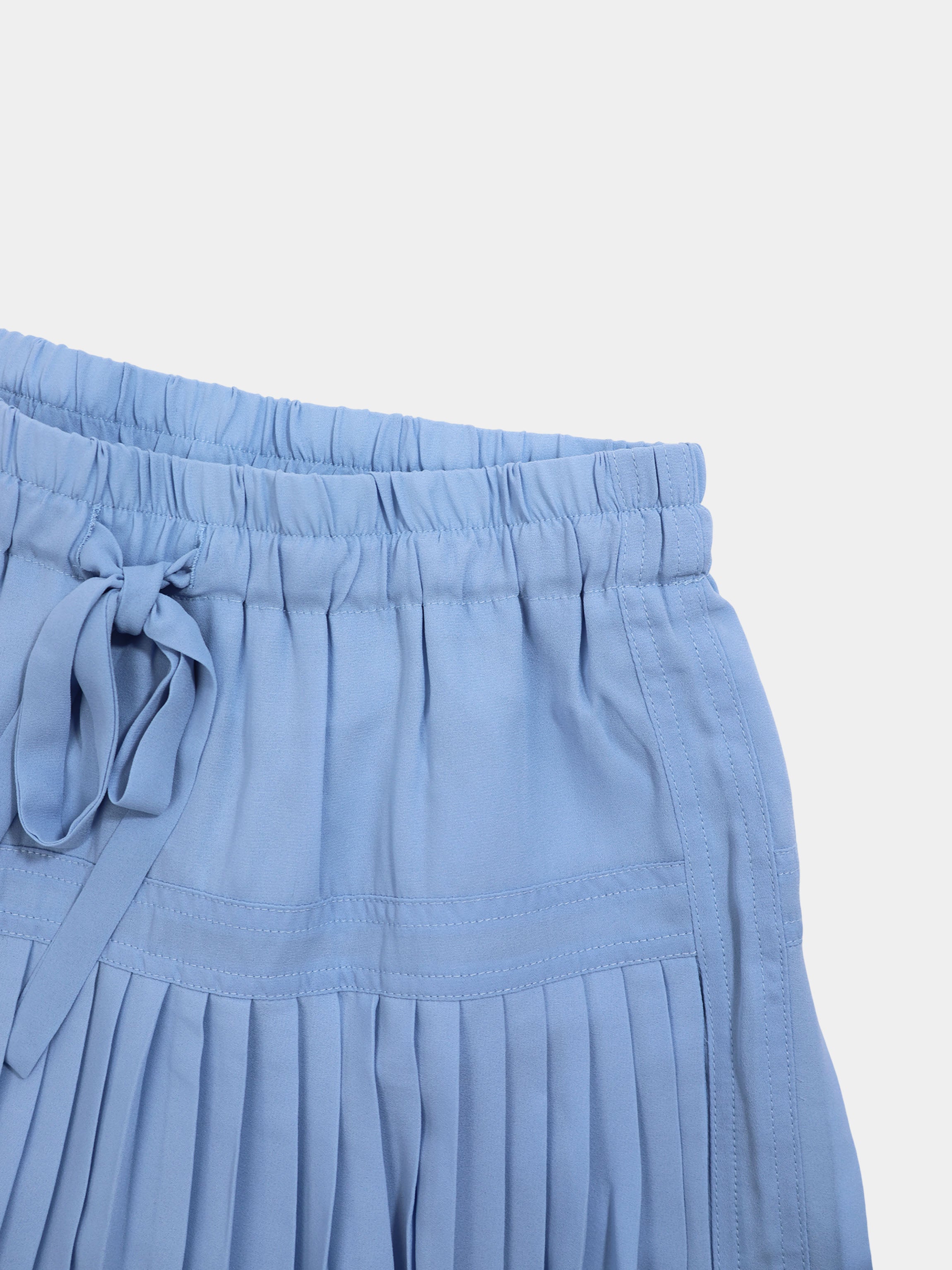 Chiffon Drop Waist Pleat Skirt-Light Blue