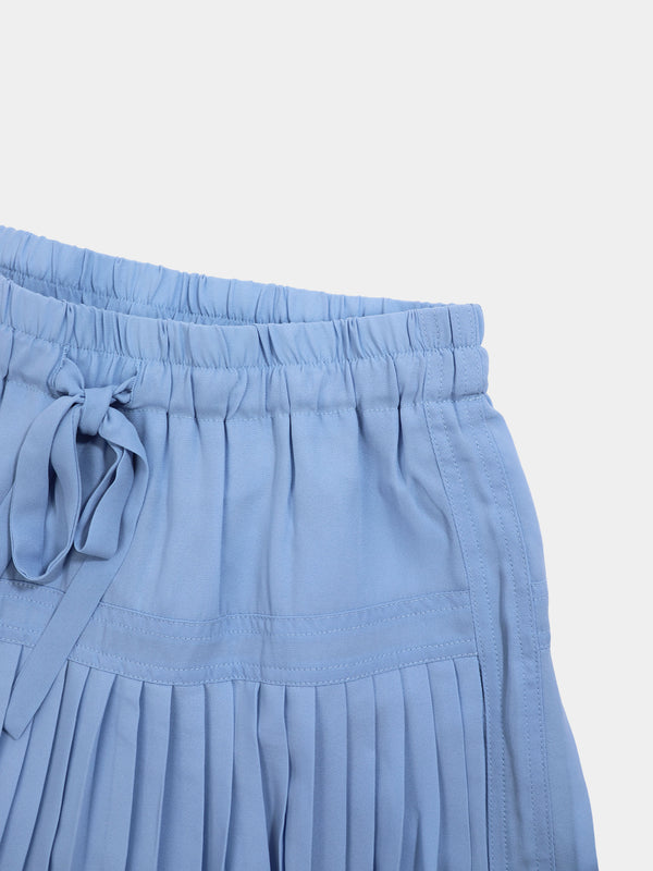 Chiffon Drop Waist Pleat Skirt-Light Blue