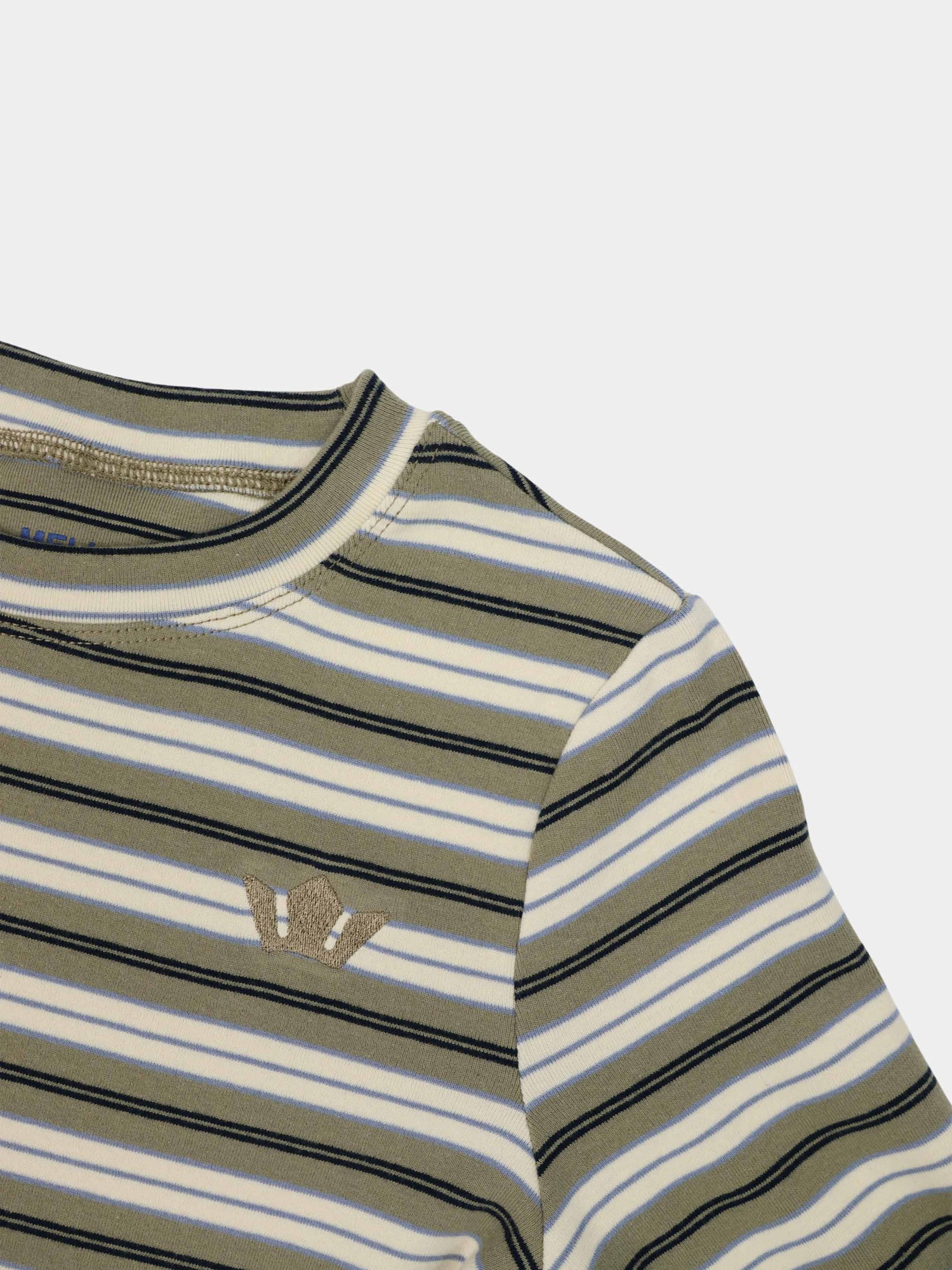 Embroidered Crown Striped Tee-Olive Stripe