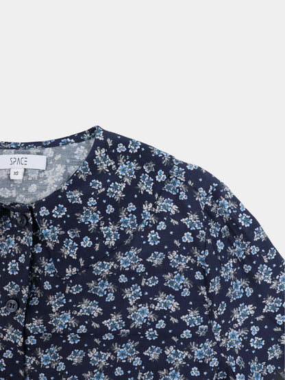 Peter Pan Collar Blouse-Blue Floral