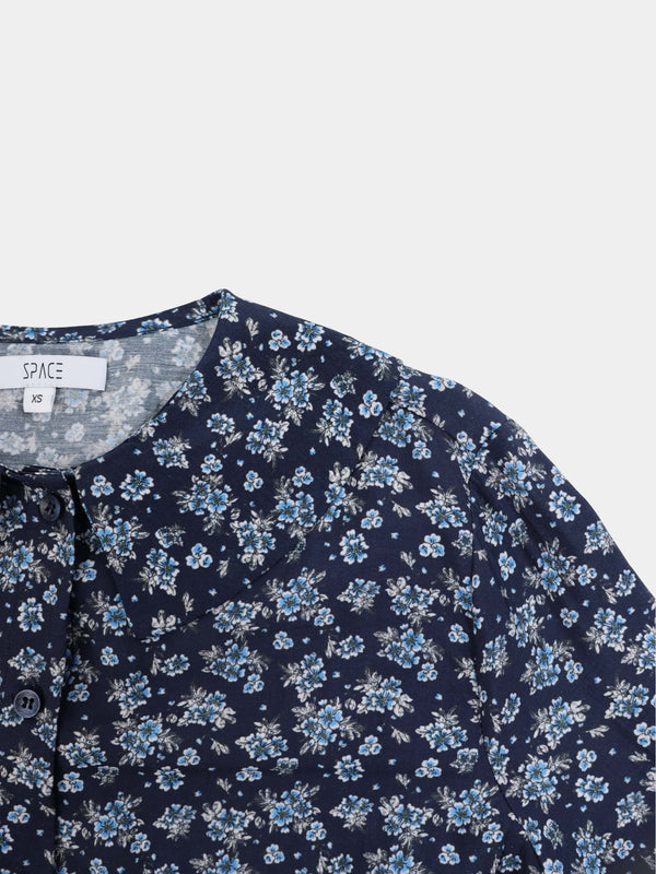 Peter Pan Collar Blouse-Blue Floral
