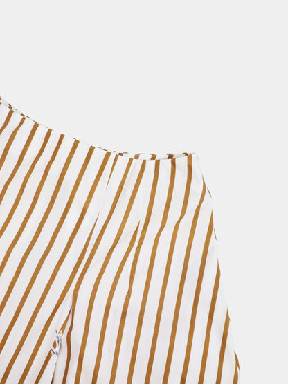 High Waisted Printed Skirt-Brown/Cream Stripe