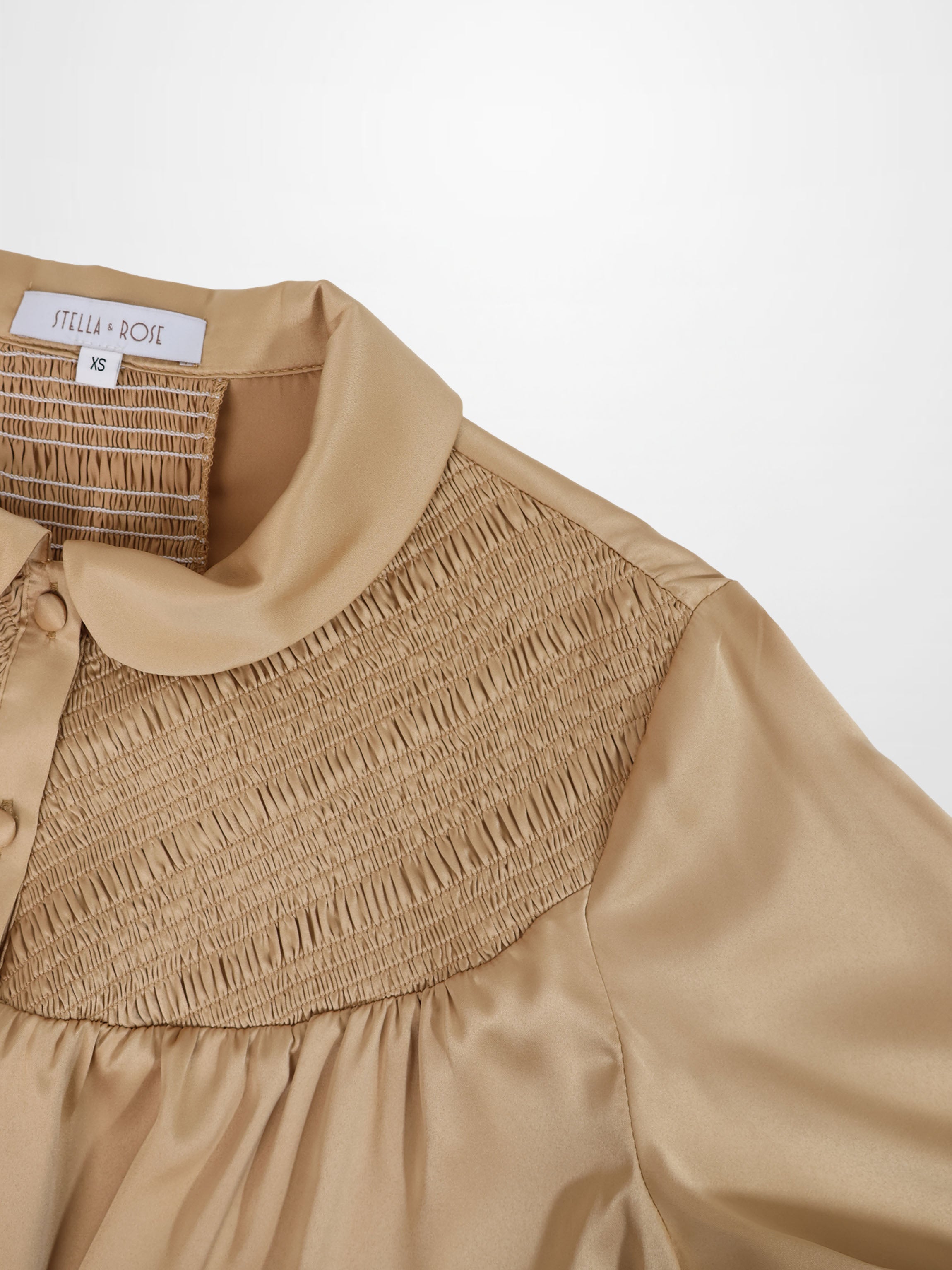 Faux Satin Micro Stitch Blouse-Gold
