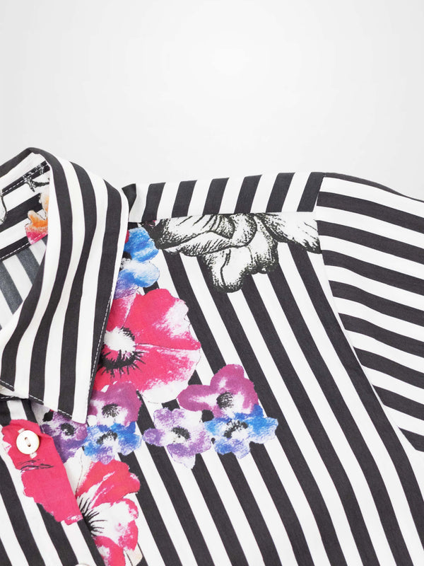 Printed Crinkle Button Down Blouse-Floral Stripe