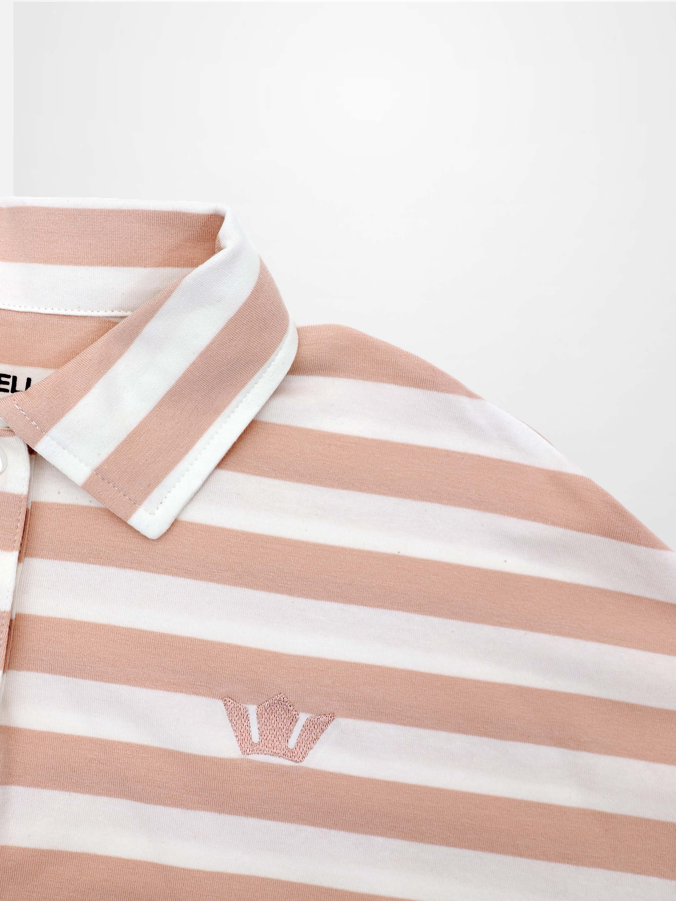 Striped Collar Bomber Tee-Tan/White