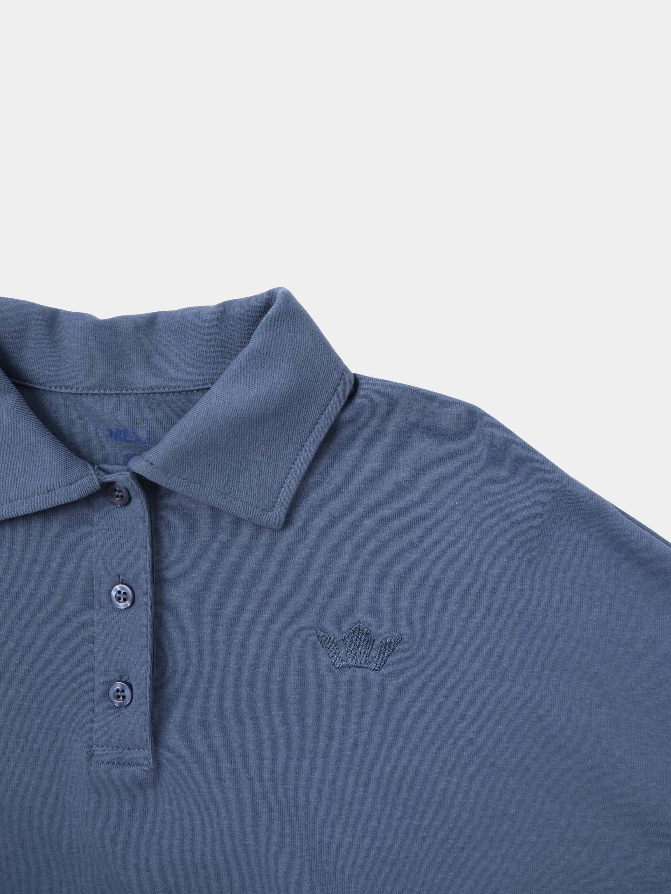 Collared Bomber Tee-Grey Blue