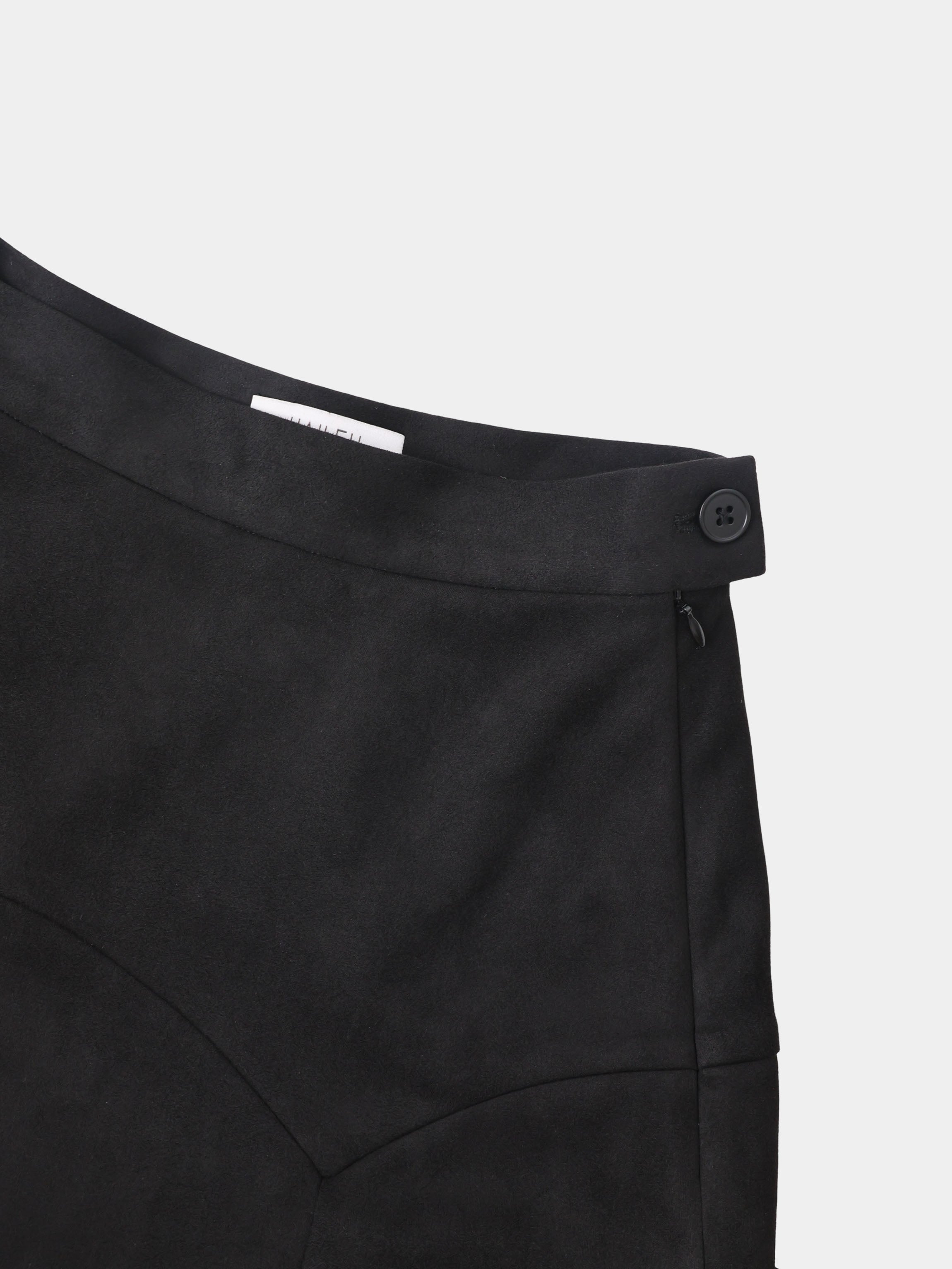 Curved Yoke Faux Suede Skirt - Black