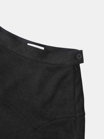 Curved Yoke Faux Suede Skirt - Black