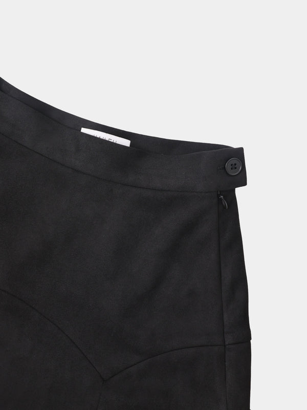 Curved Yoke Faux Suede Skirt - Black
