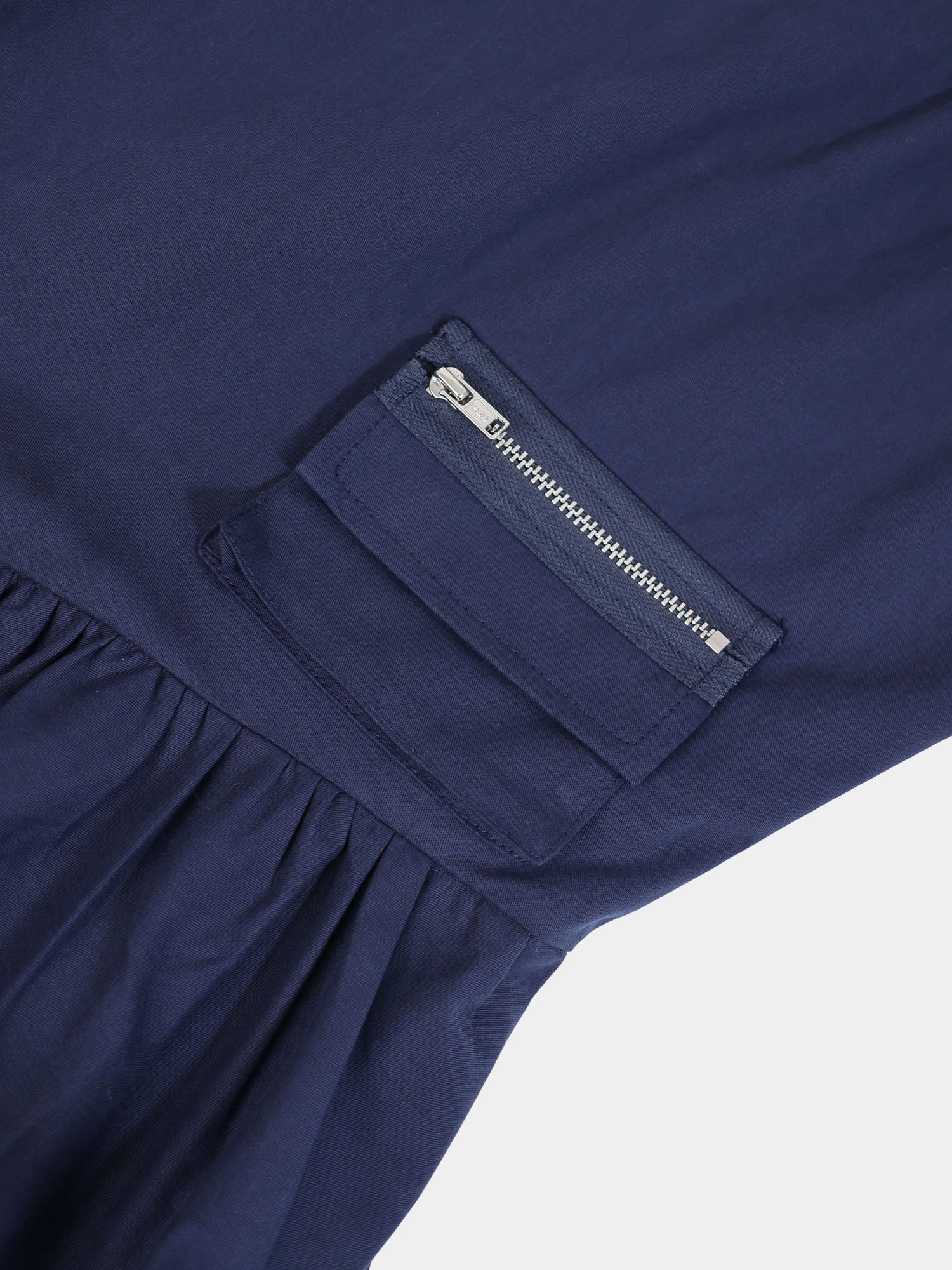 V Gathered Waist Jumper-Navy