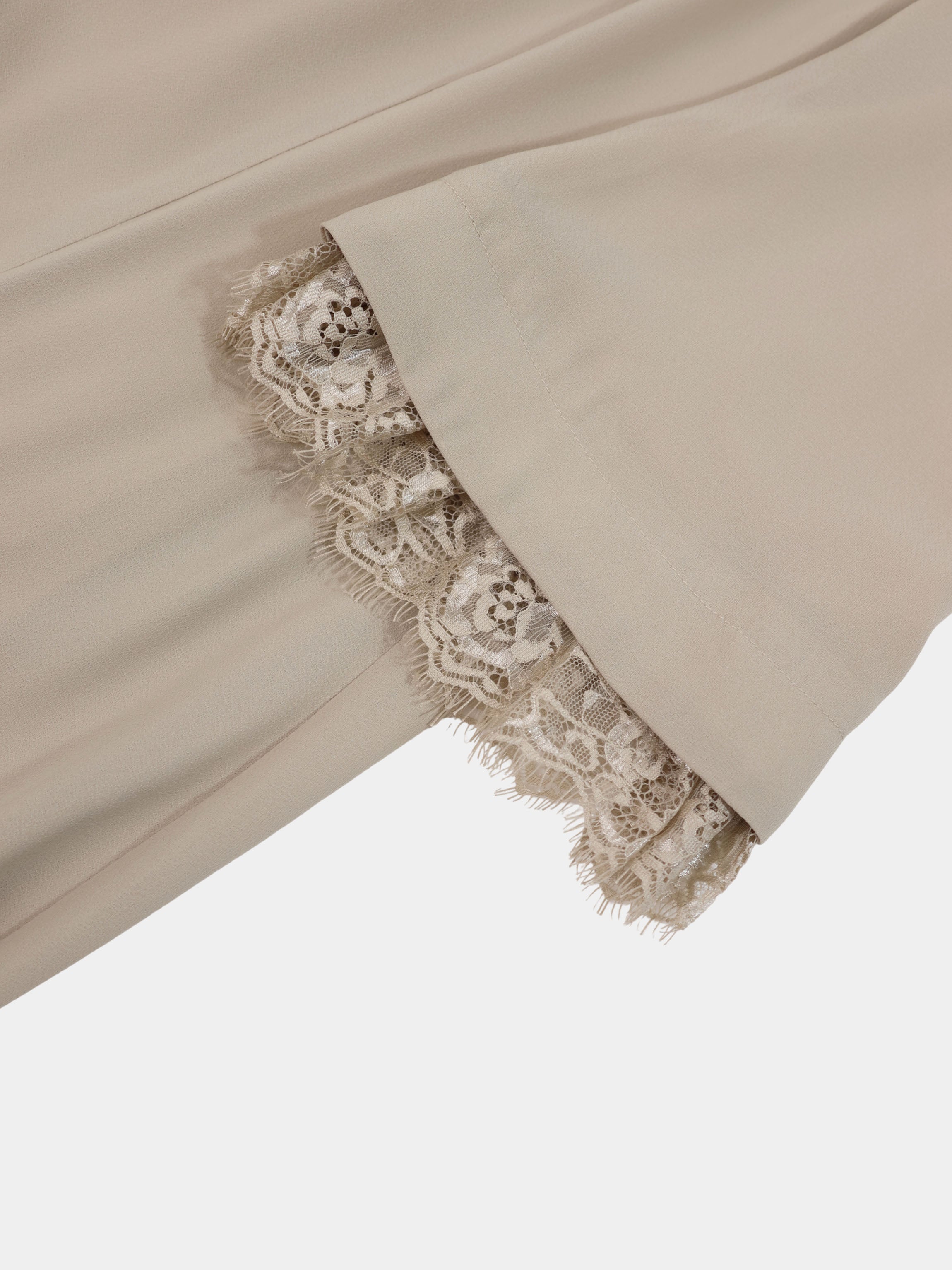 Lace Trim Crepe Dress-Sand