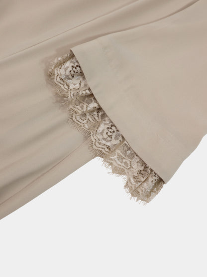 Lace Trim Crepe Dress-Sand