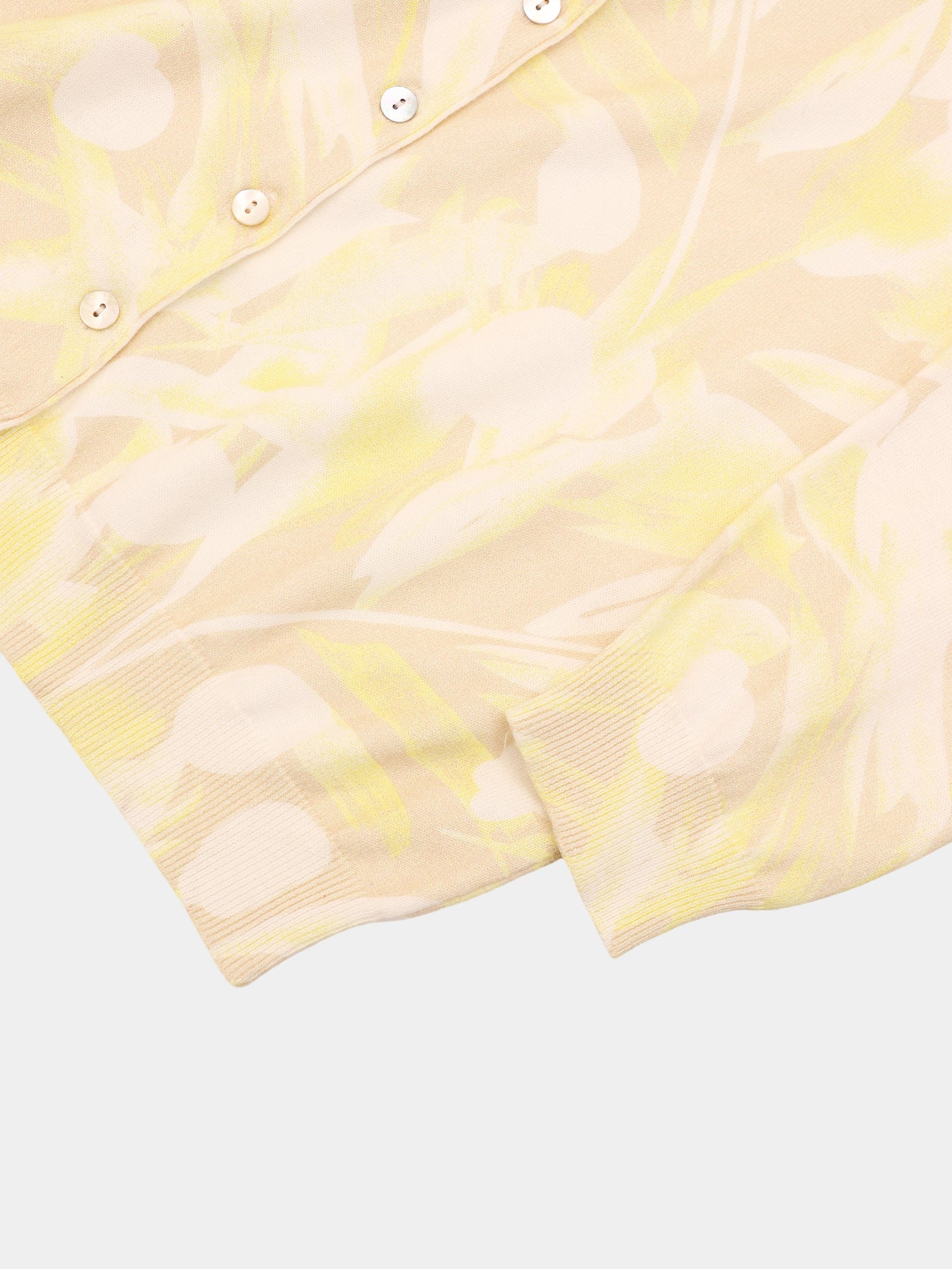 Printed Thin Button-Down Crew Cardigan-Yellow Floral