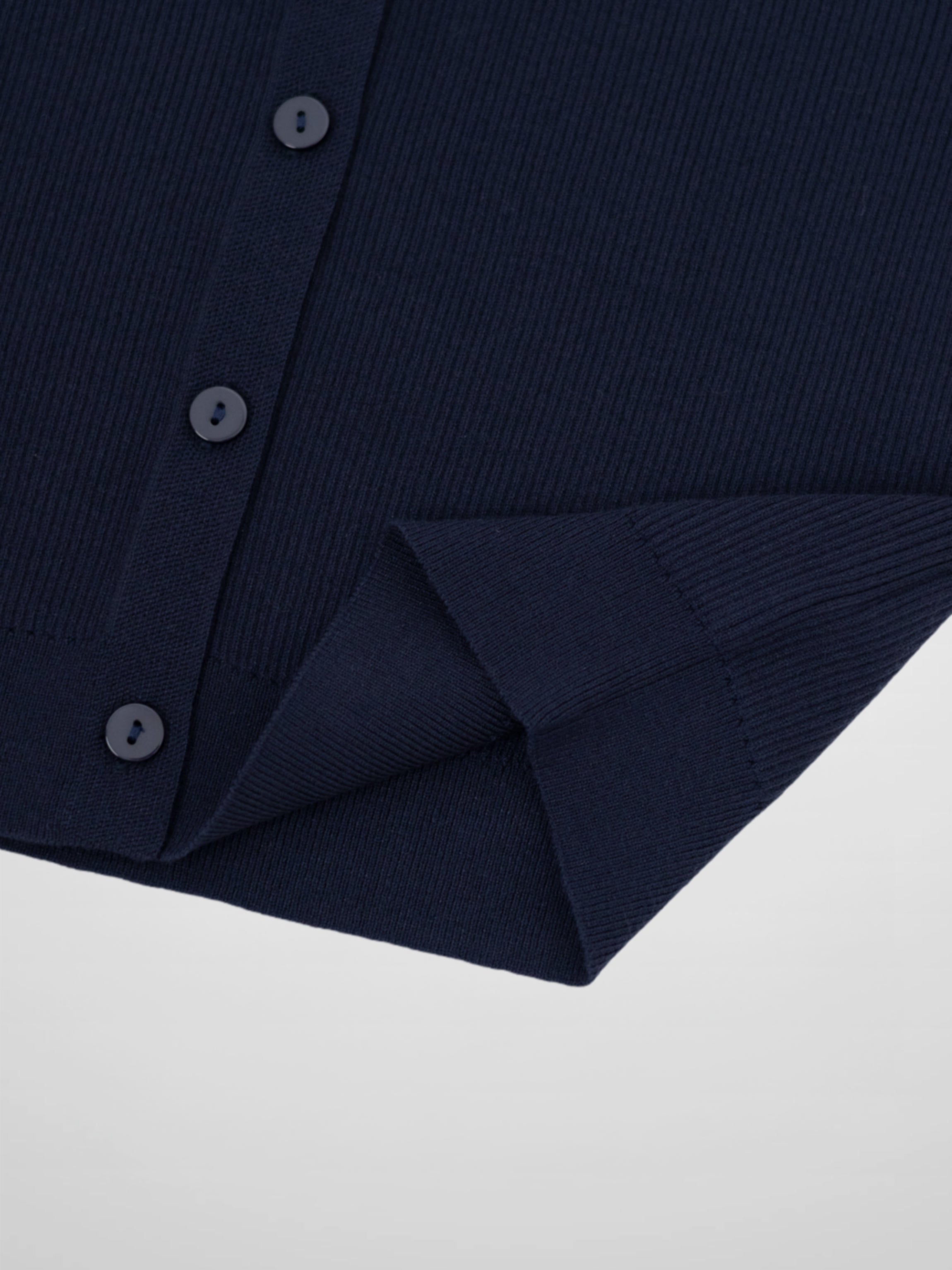 Ribbed Crew Neck Cardigan-True Navy